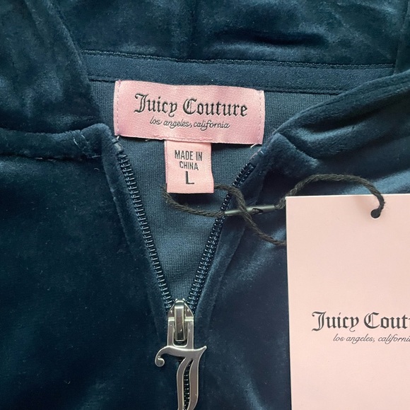 Juicy Couture OG Bling Rhinestone Velour Regal Blue Zip-Up Hoodie Large - Picture 6 of 8